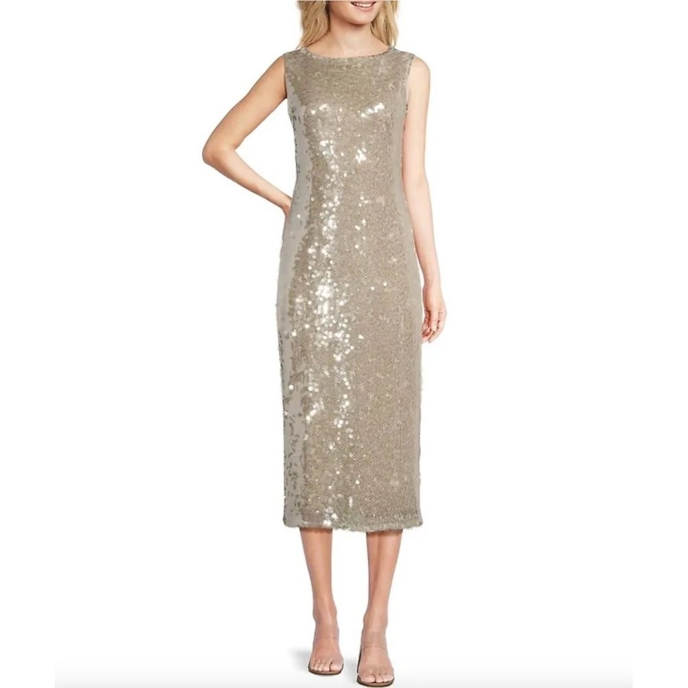 New‎ Alex Marie 6 Ivory Sequin Midi Cocktail Dress Bridal Rehearsal Dinner